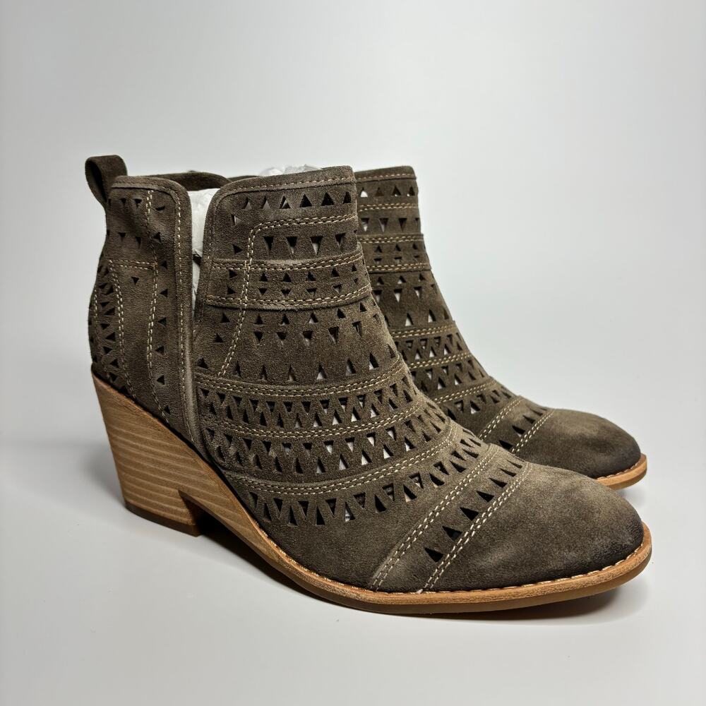 Sofft Sallie Perforated Suede Wedge Heeled Bootie in Taupe - Picture 2 of 9